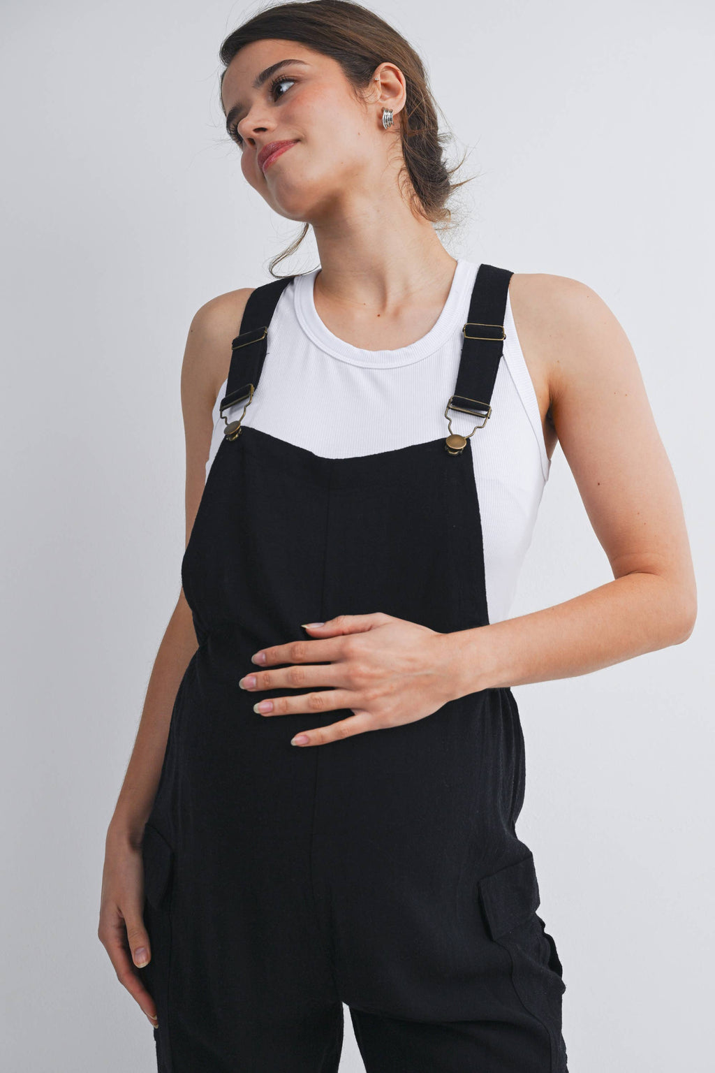Black Straight Leg Maternity Adjustable Overalls