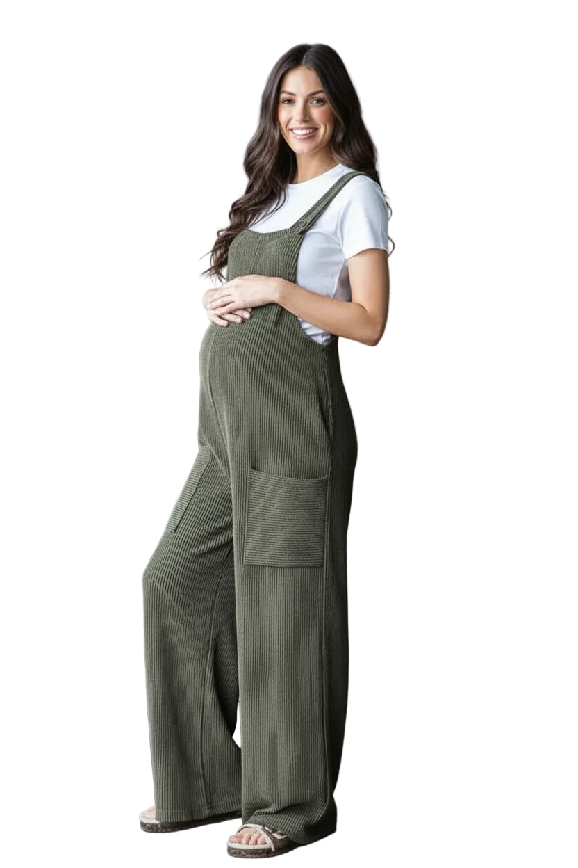 Olive Ribbed Overalls S-XXXL