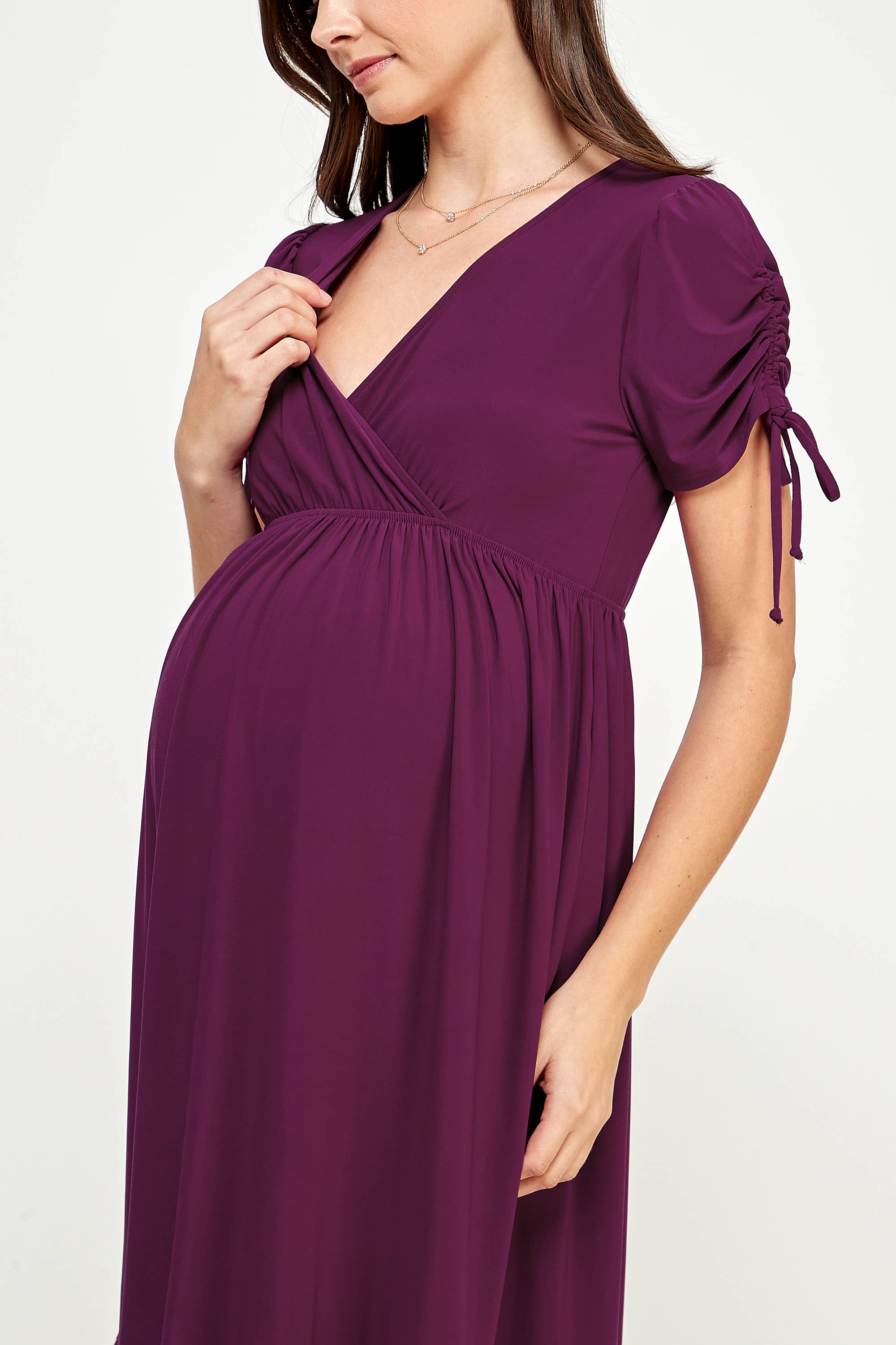 Magenta Ruffle Hem Maternity Dress with Surplice Neckline