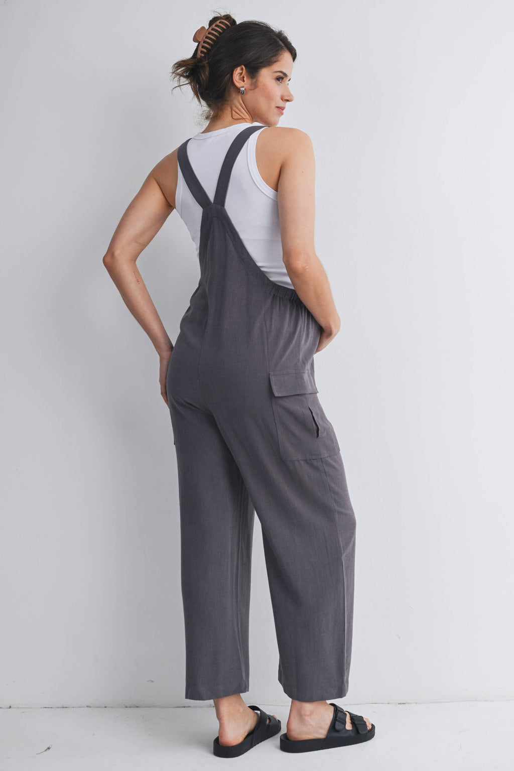 Straight Leg Maternity Adjustable Overalls  Grey