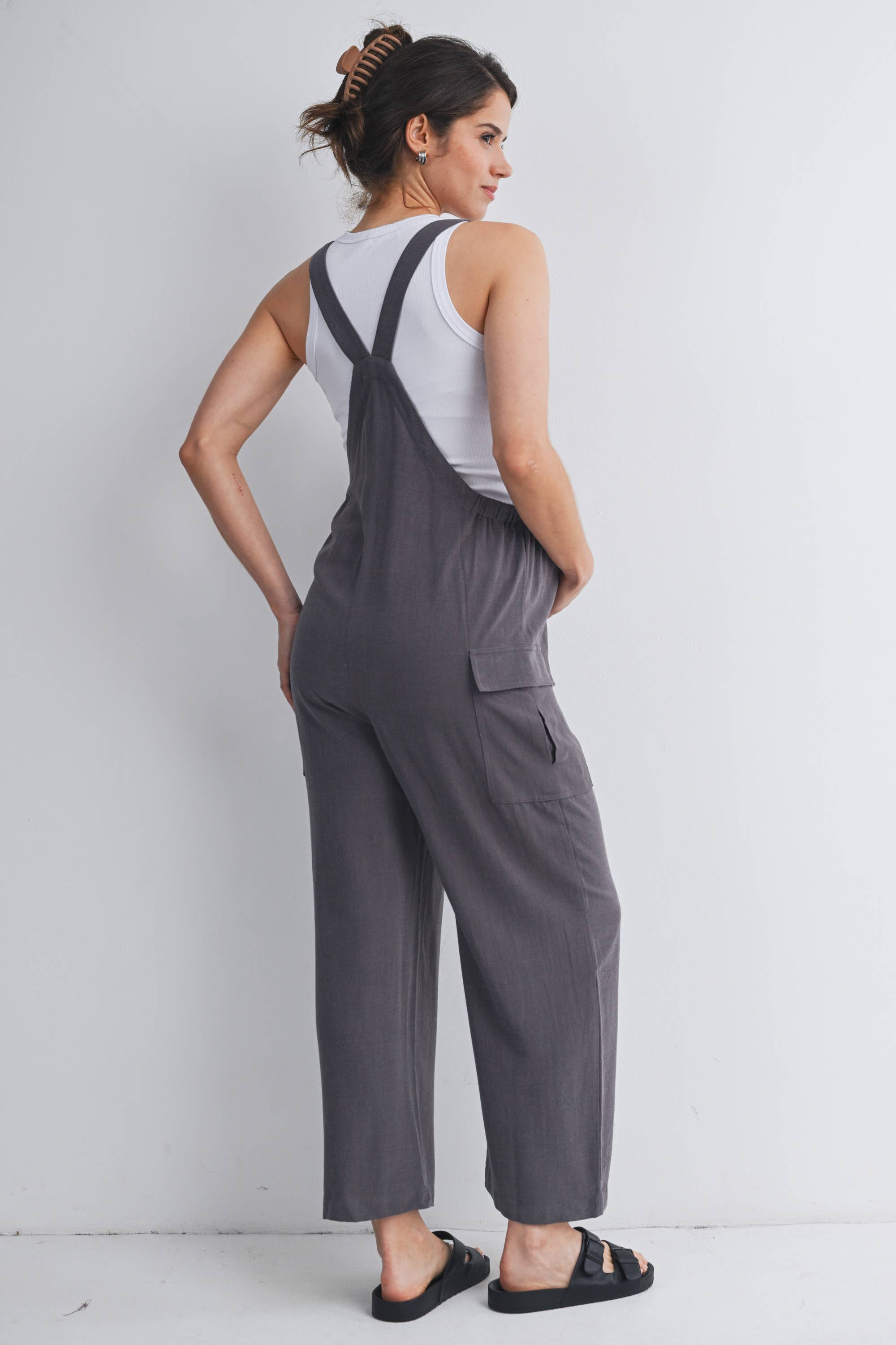 Straight Leg Maternity Adjustable Overalls  Grey