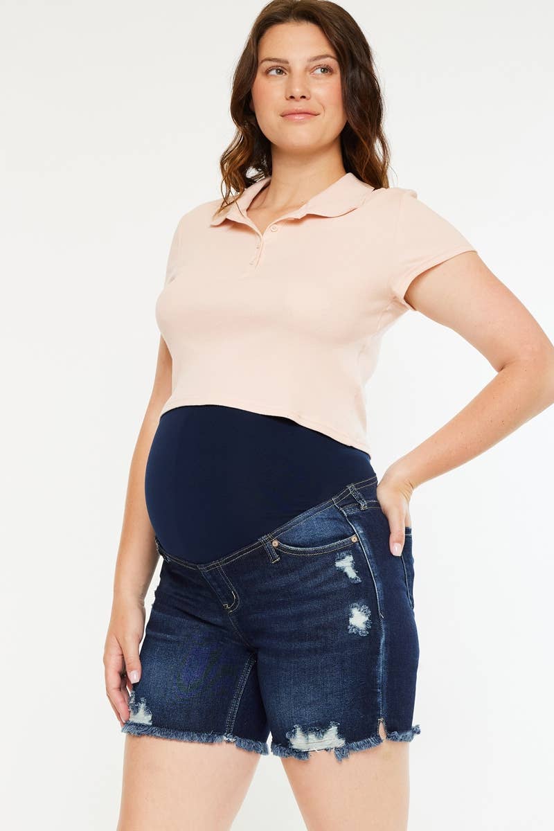 Kan Can Dark Denim Destroyed Shorts