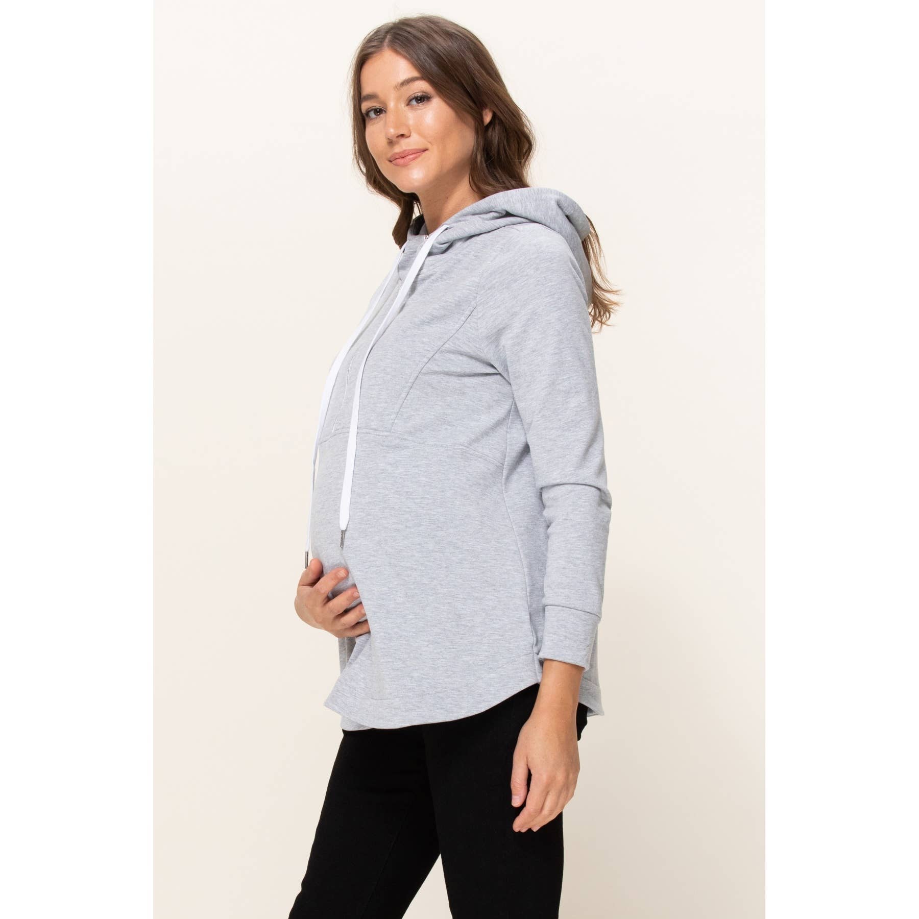 Heather Grey French Terry Half-Zip Maternity Nursing Hoodie