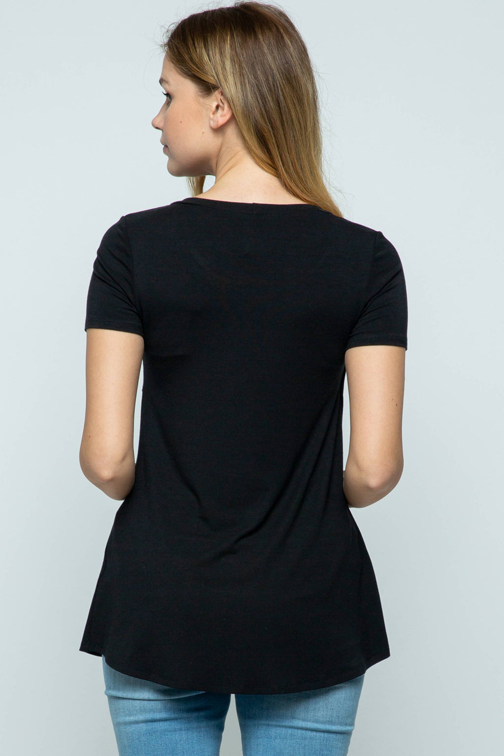 Black Solid Short Sleeve Tulip Hem Maternity Nursing Top