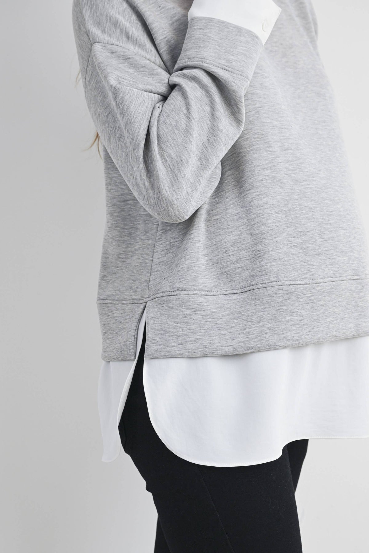 Grey/White Long Sleeve Maternity Twofer Pullover Top