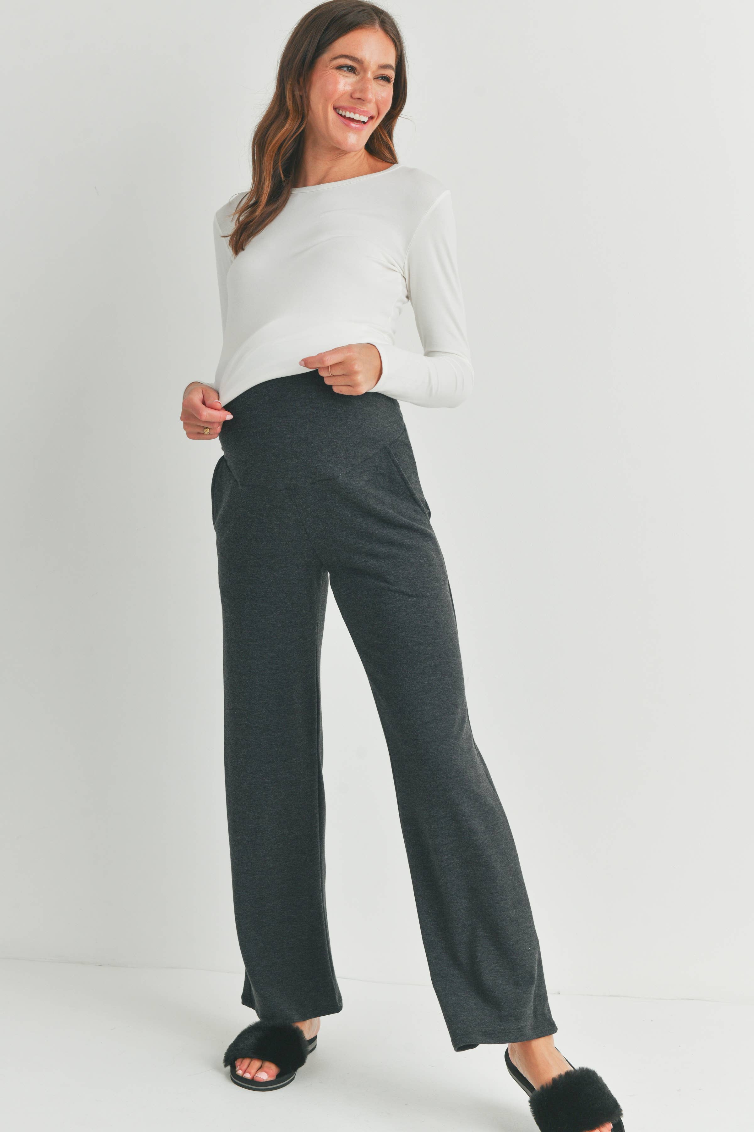 Straight Leg Terry Lounge Pants in Charcoal