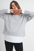 Grey/White Long Sleeve Maternity Twofer Pullover Top