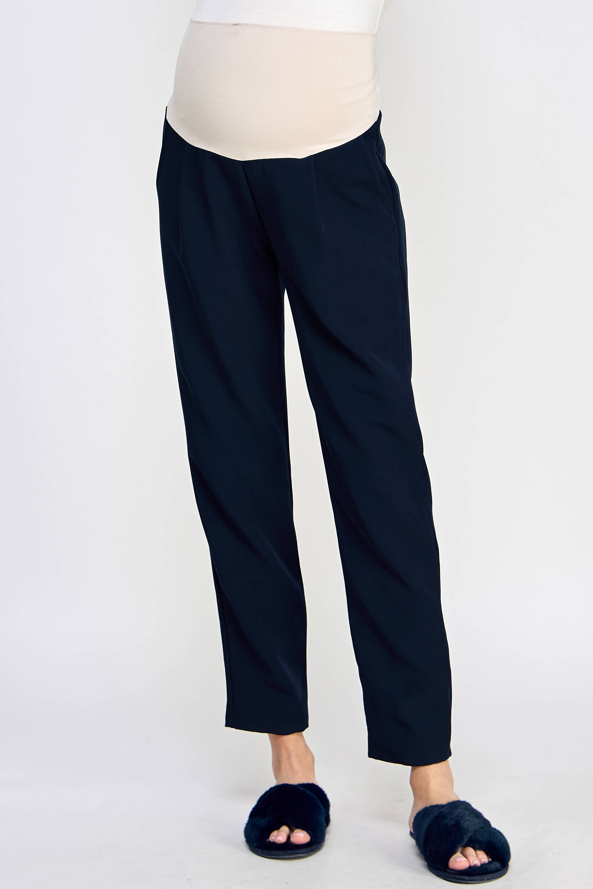 Tapered Maternity Full Panel Ankle Pants Black