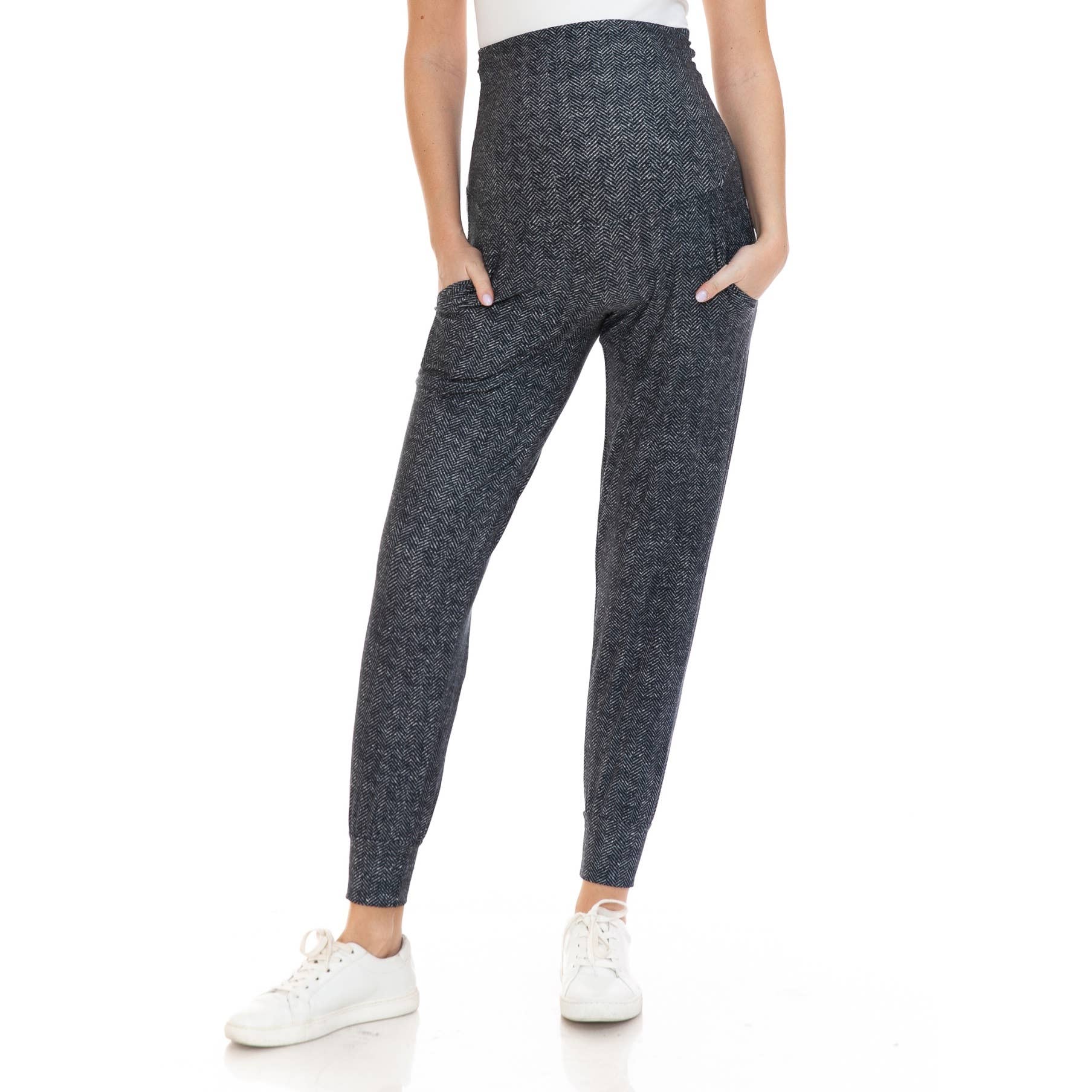 Herringbone Print Buttery Soft Maternity Comfort Joggers