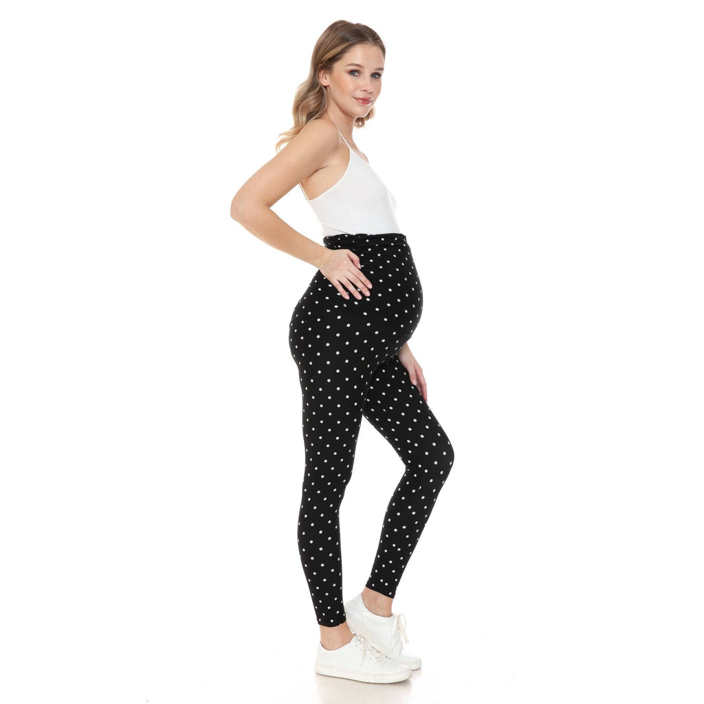 Black Polka Dot Buttery Soft Full Length Ruched Maternity Leggings
