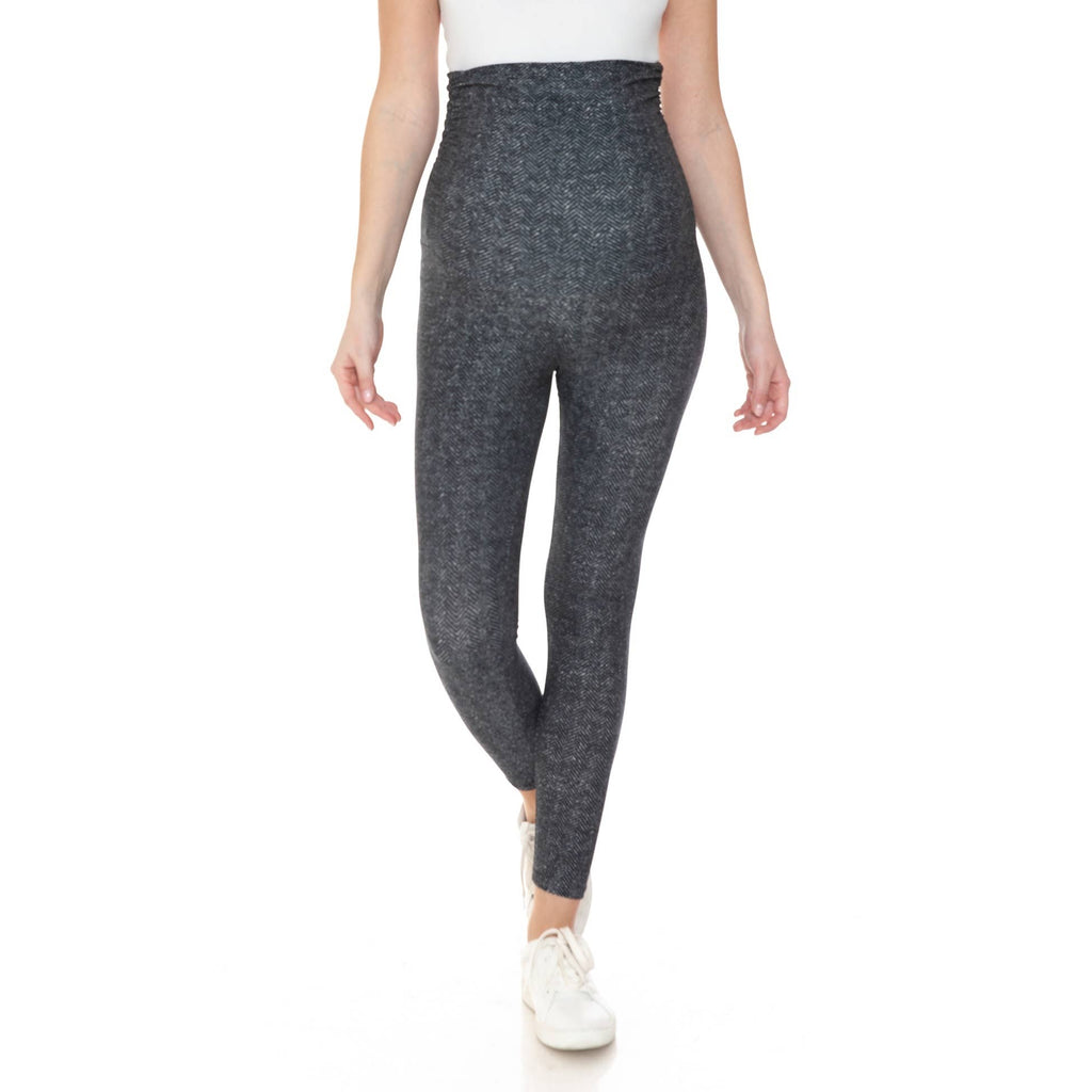 Herringbone Printed Buttery Soft Full Length Ruched Maternity Leggings