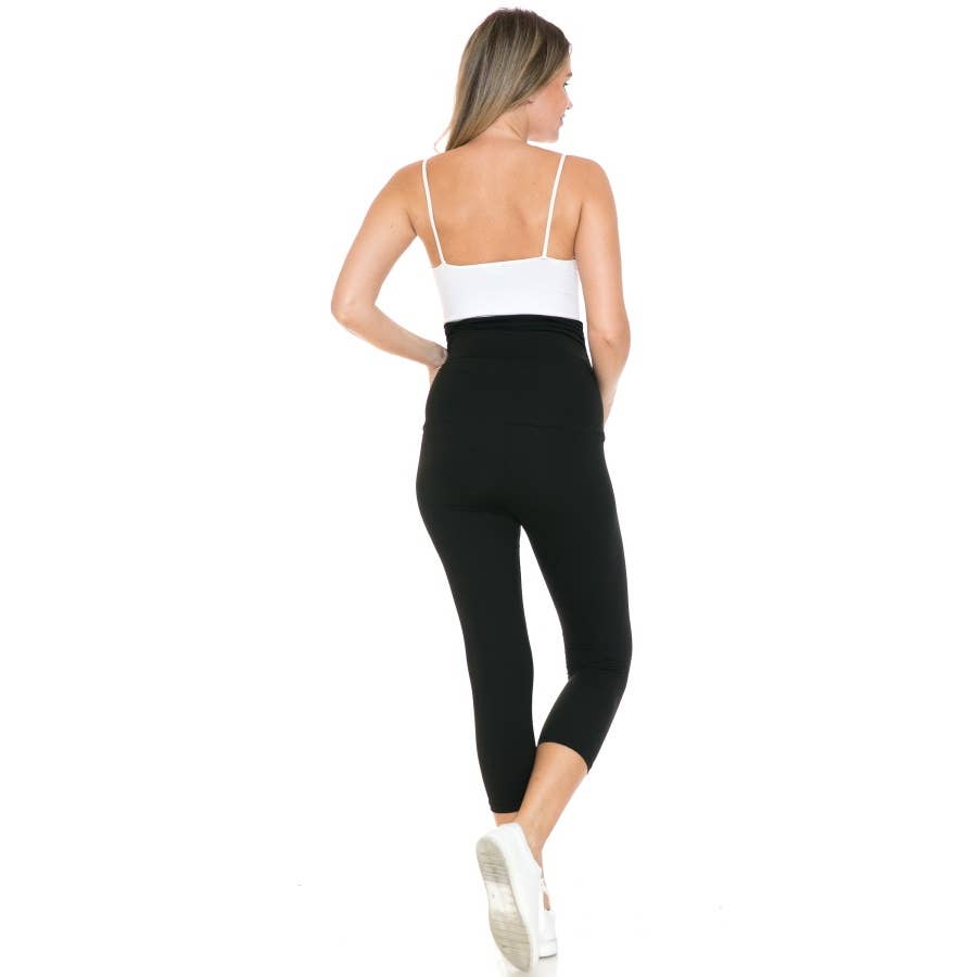 Black Buttery Soft Ruched Maternity 7/8 Leggings
