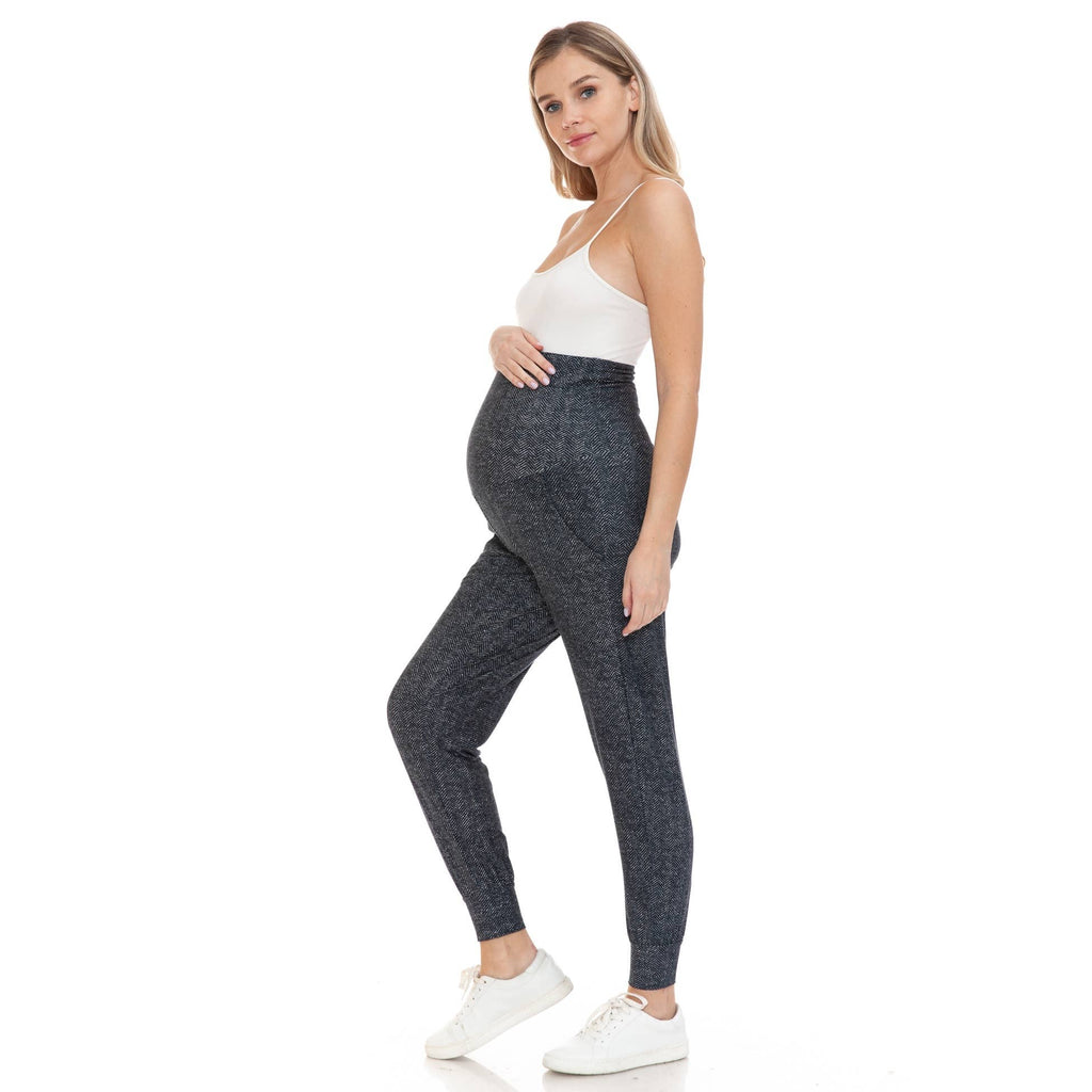 Herringbone Print Buttery Soft Maternity Comfort Joggers