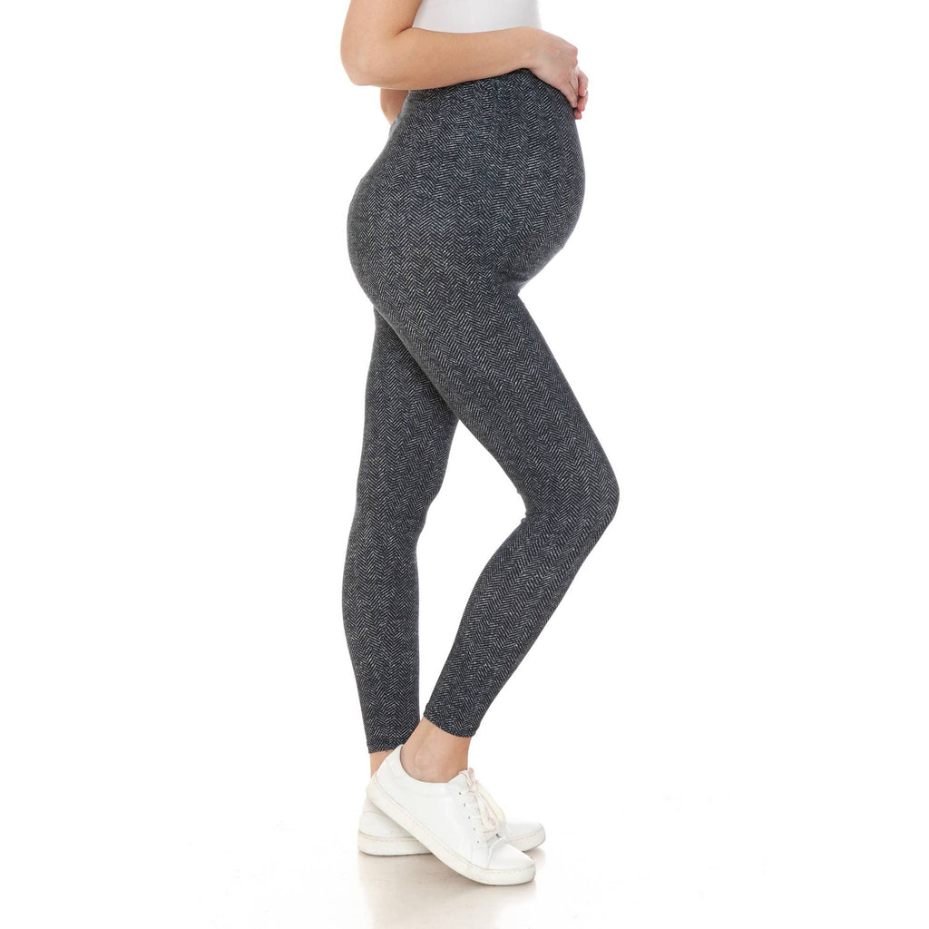 Herringbone Printed Buttery Soft Full Length Ruched Maternity Leggings