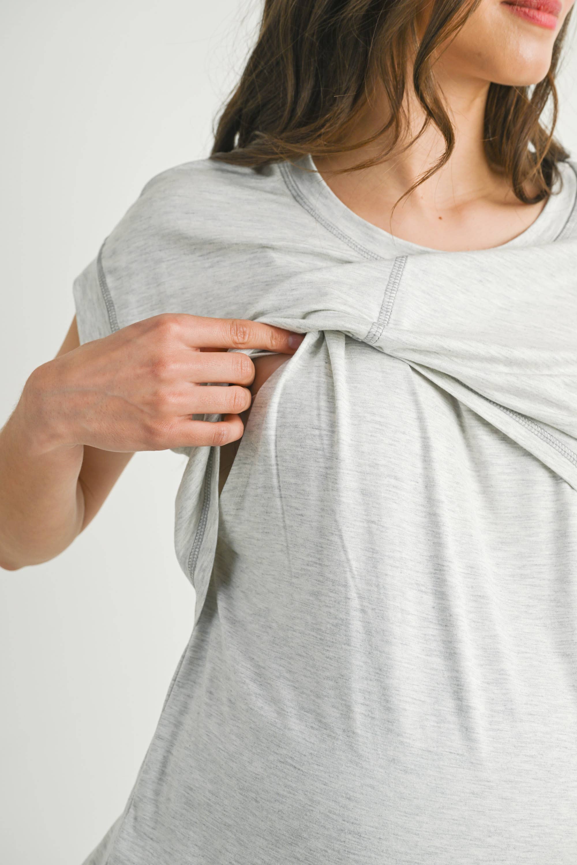Oatmeal Double Layer Short Sleeve Maternity Nursing Top