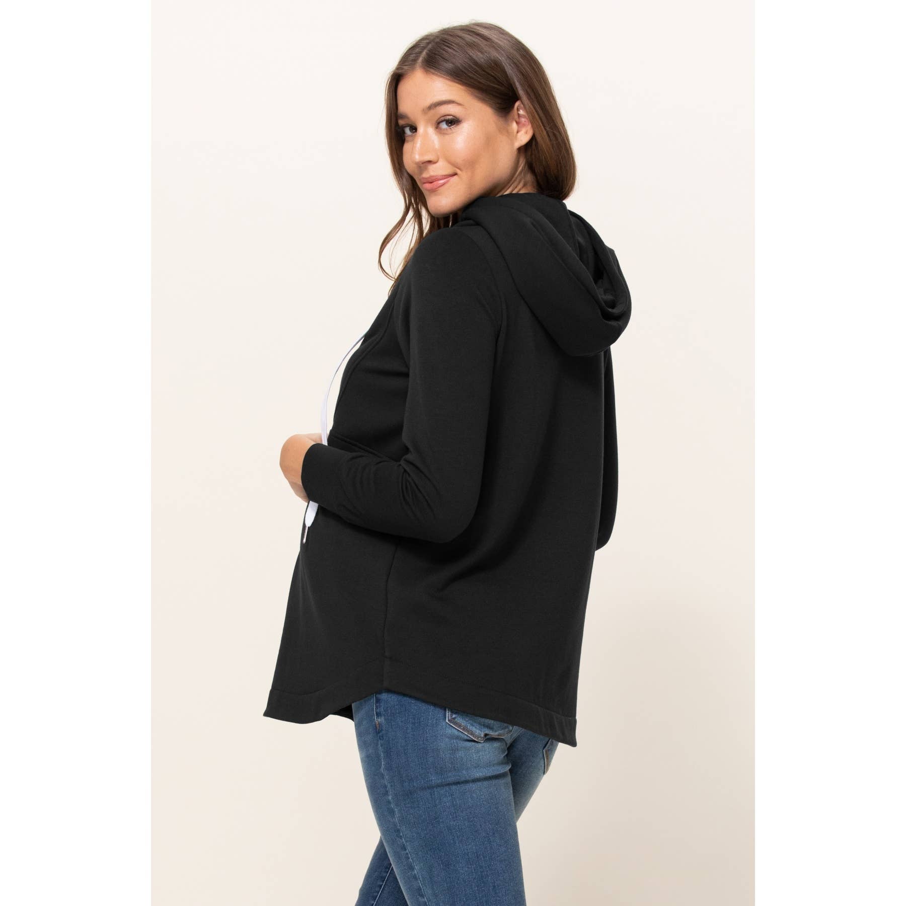Black French Terry Half-Zip Maternity Nursing Hoodie