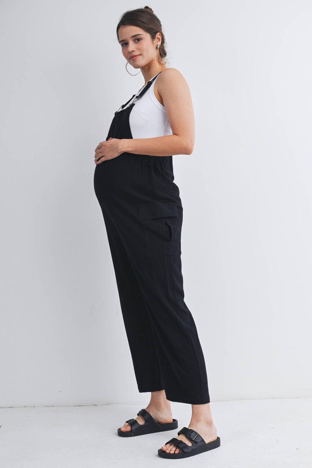 Black Straight Leg Maternity Adjustable Overalls