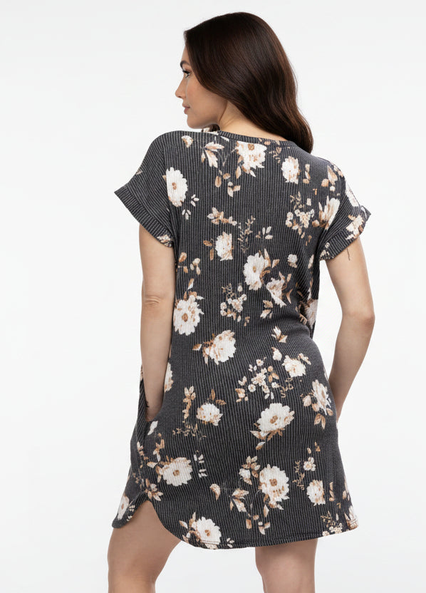 Ribbed Floral Mini Dress