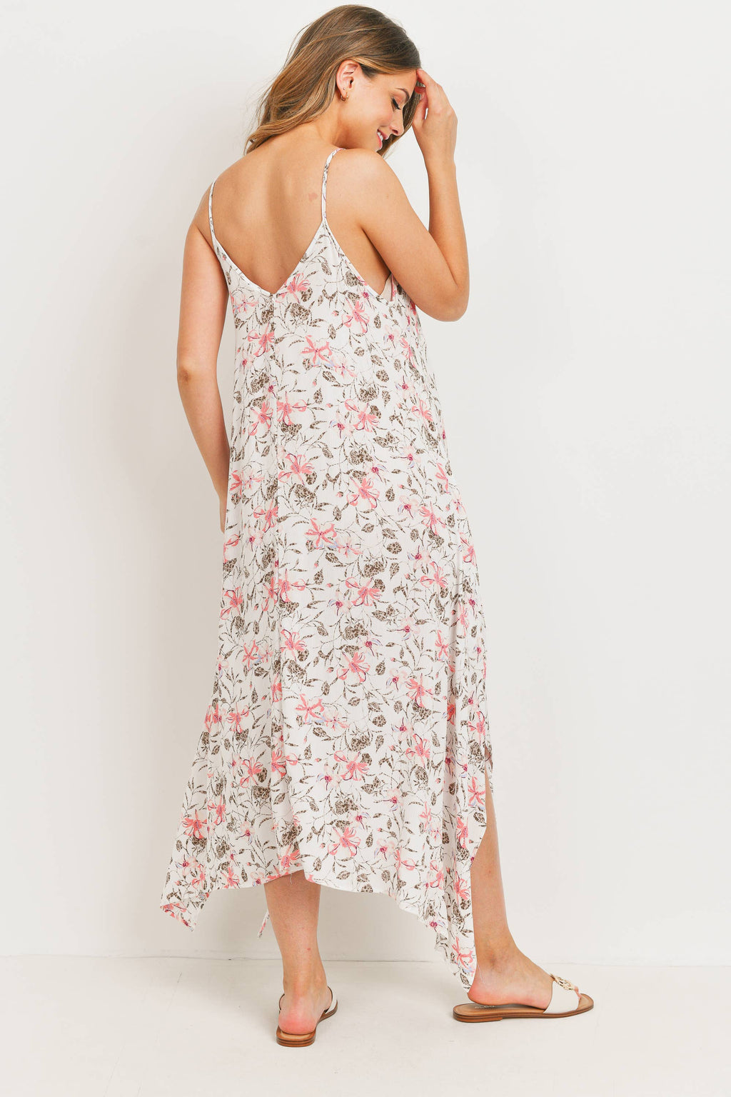 White Floral Print Sleeveless Maternity Midi Dress