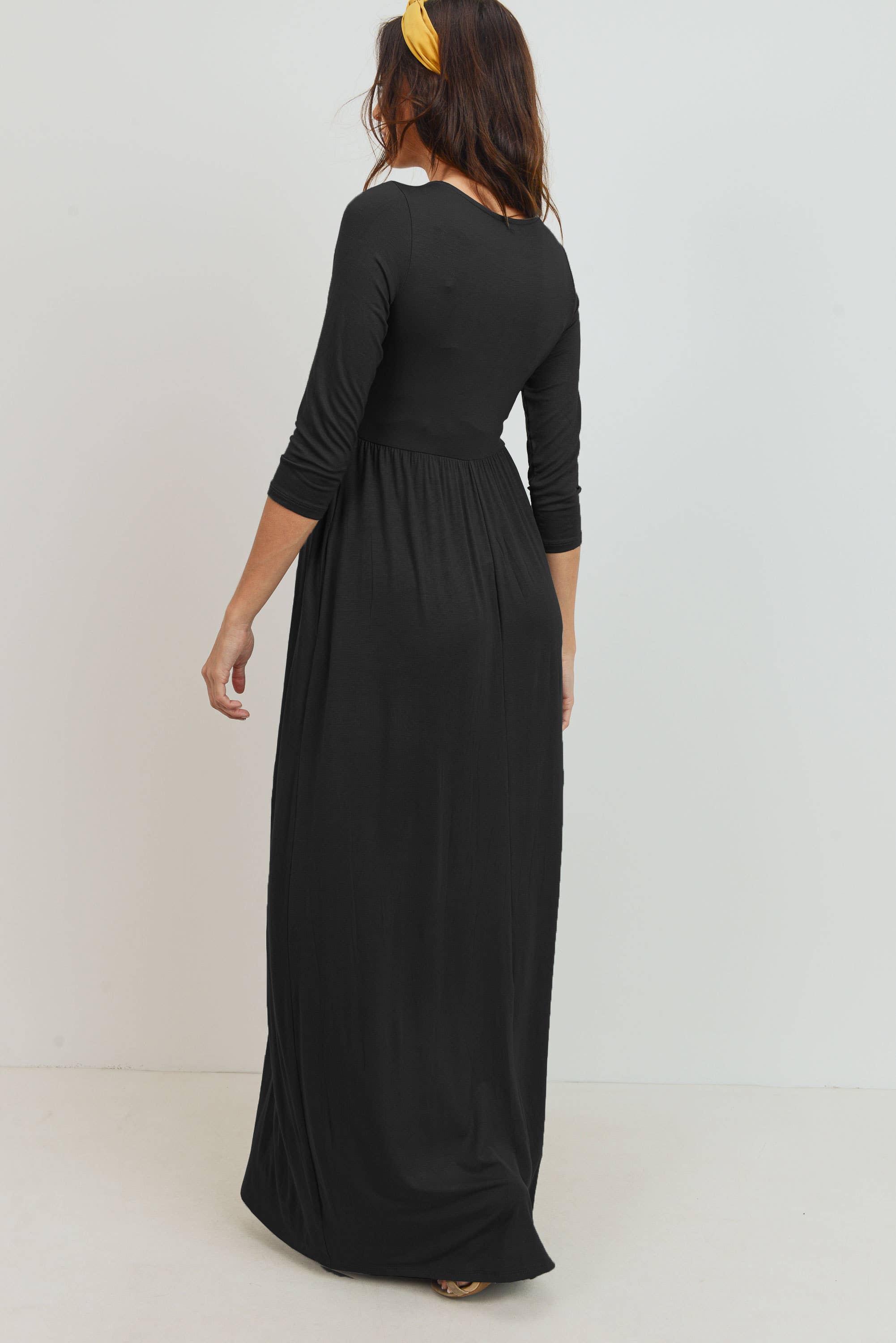 Black Surplice Quarter Sleeve Nursing Maxi Dress