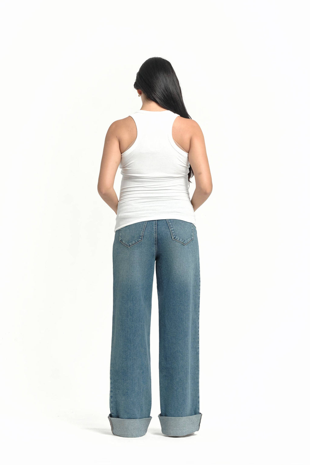 1822 DENIM Roll Cuff Wide Leg Jean w Tall Bellyband in Willa