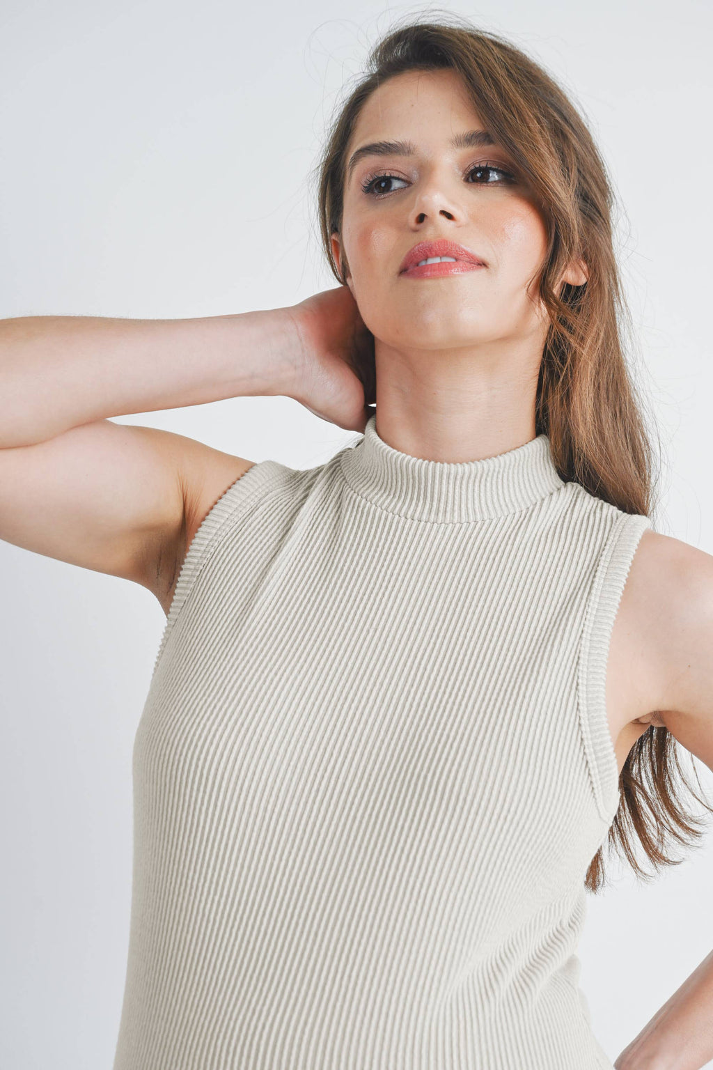 Cream Ribbed Mock Neck Maternity Tank Top