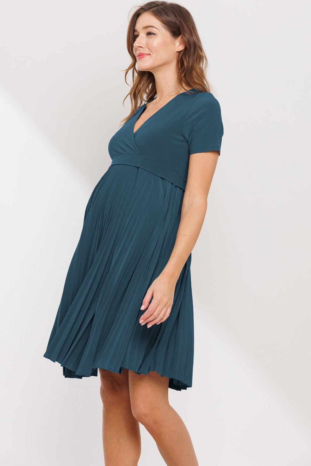 Black Short Sleeve Maternity Faux Wrap Nursing Dress