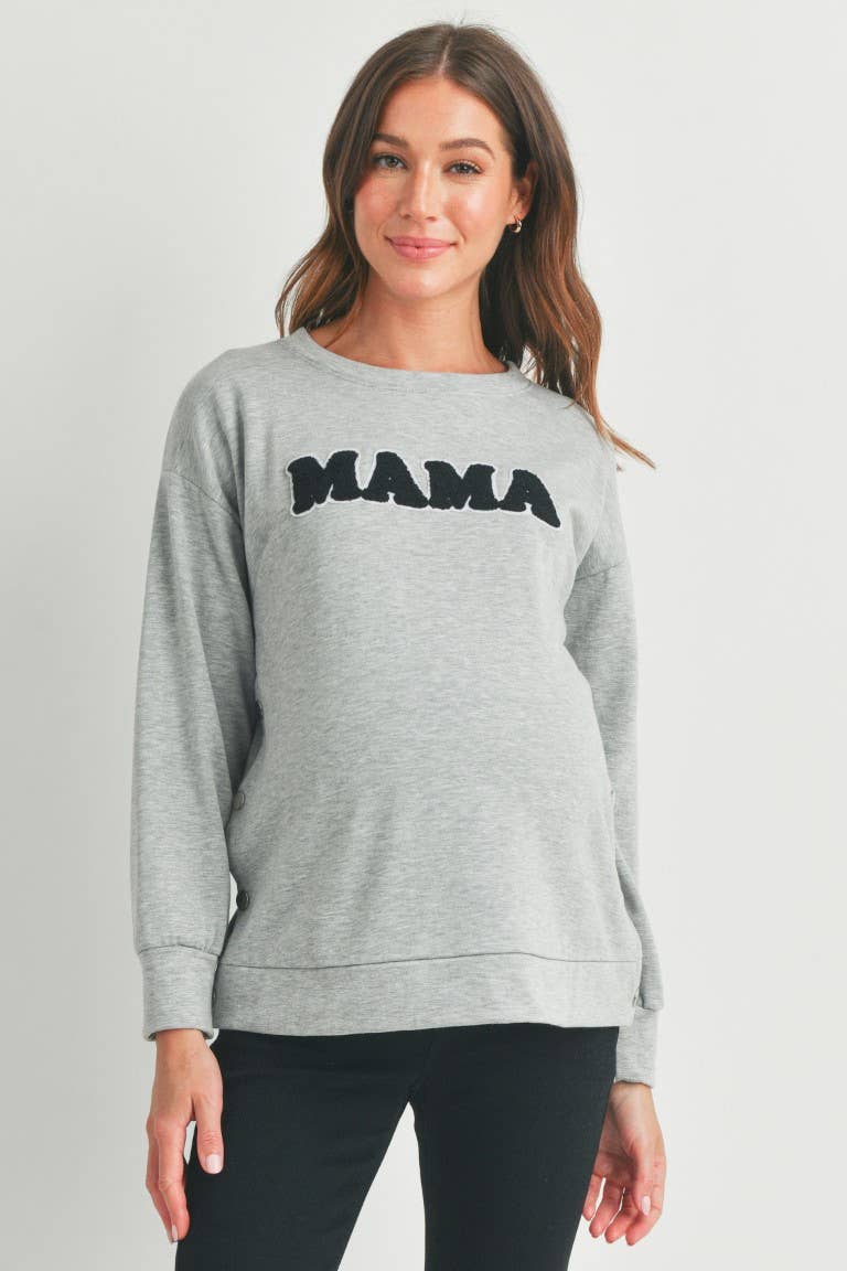 Heather Grey Mama Crewneck Nursing Maternity Gray Pullover Sweatshirt