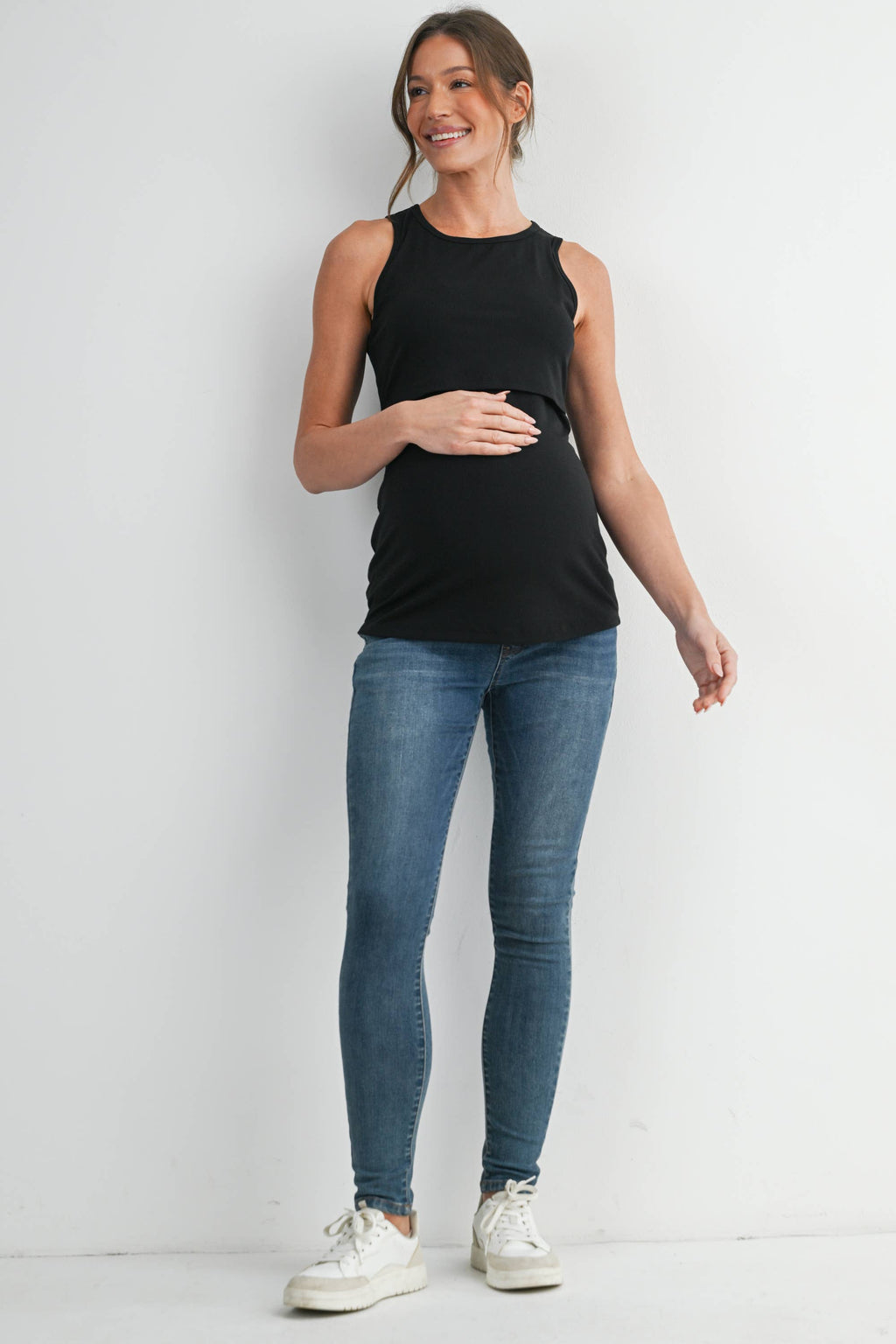 Grey Sleeveless Maternity Nursing Double Layer Tank Top
