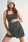 Charcoal Ribbed Smocked Bodice Maternity Romper