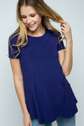 Navy Solid Short Sleeve Tulip Hem Maternity Nursing Top