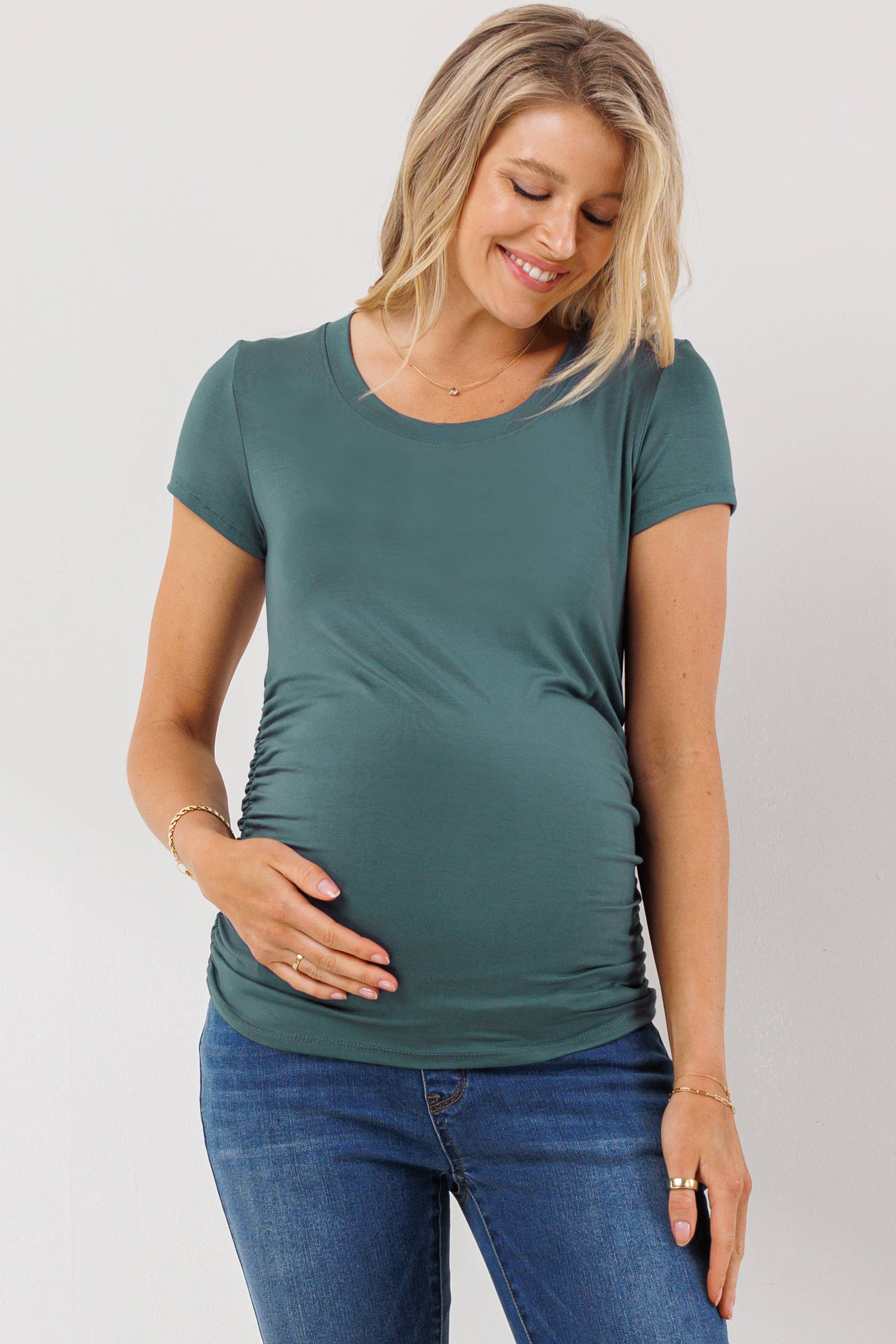Sea Blue Ruched Short Sleeve Maternity Tee