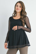Black Polka Dot Mesh Sleeve Maternity Top