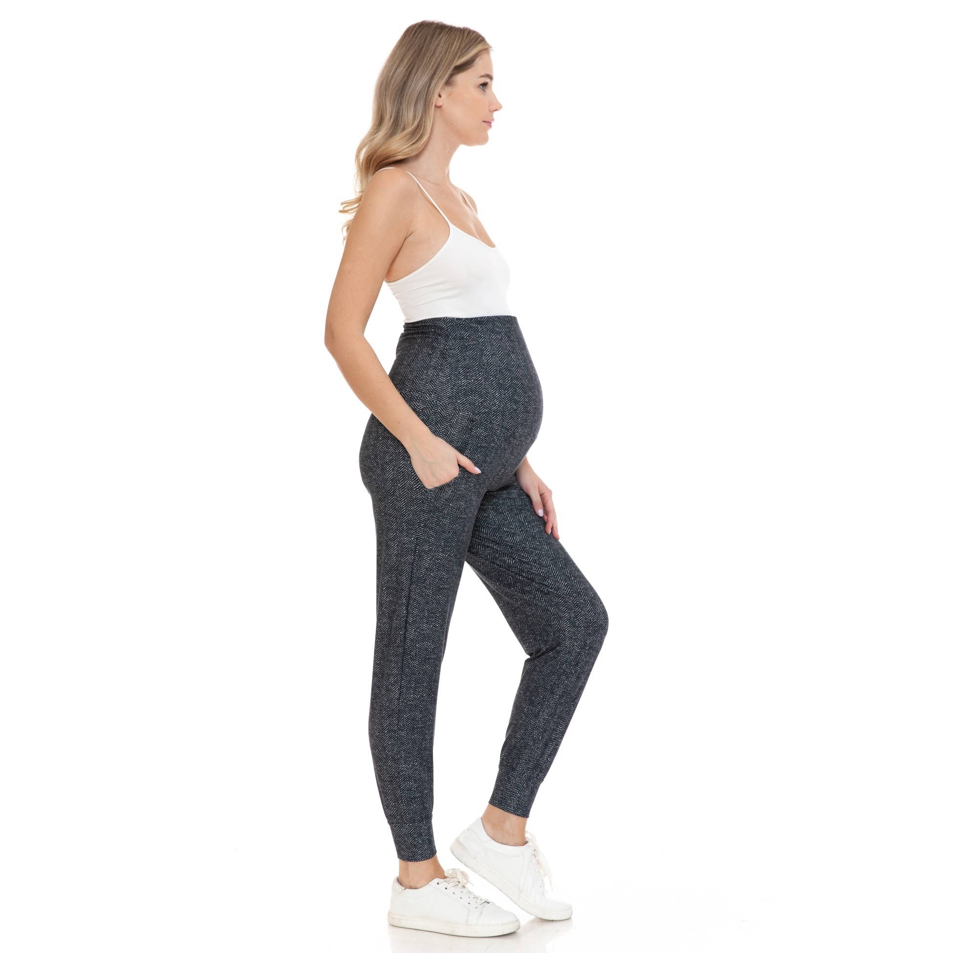 Herringbone Print Buttery Soft Maternity Comfort Joggers