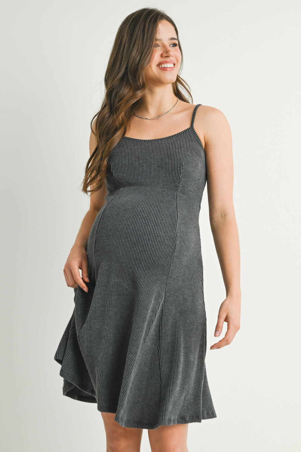 Charcoal Ribbed Sleeveless Maternity Skater Dress