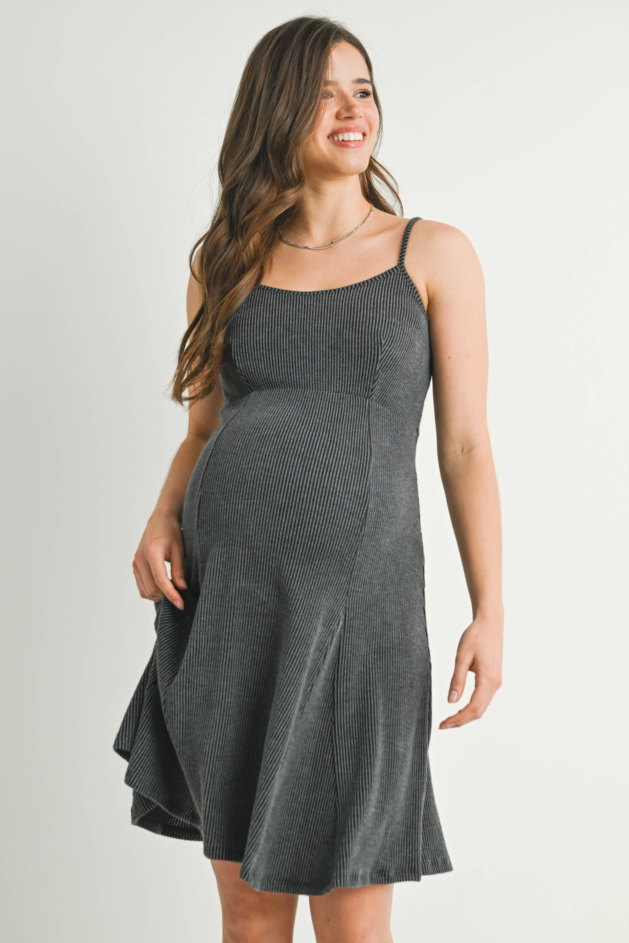 Charcoal Ribbed Sleeveless Maternity Skater Dress