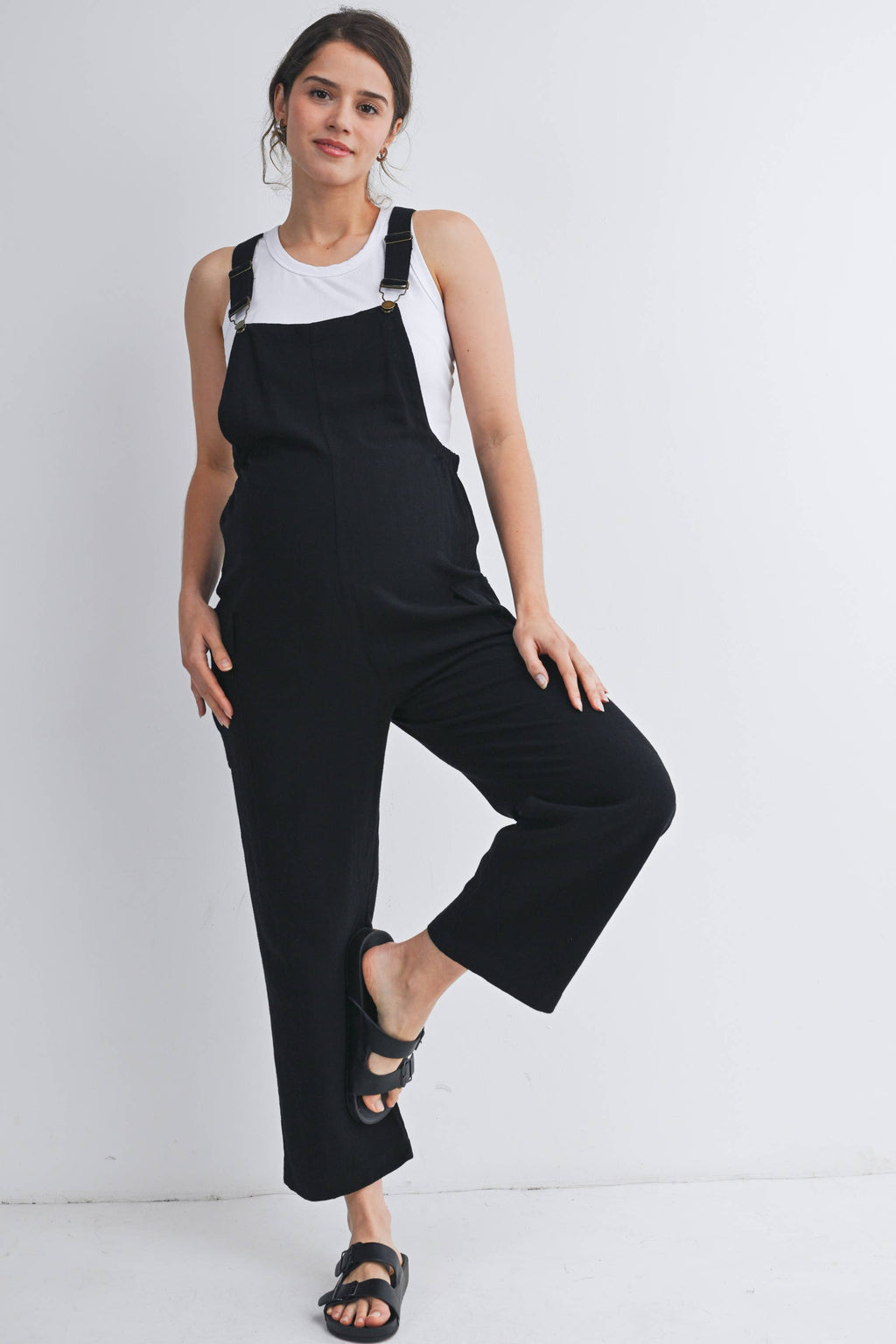 Black Straight Leg Maternity Adjustable Overalls