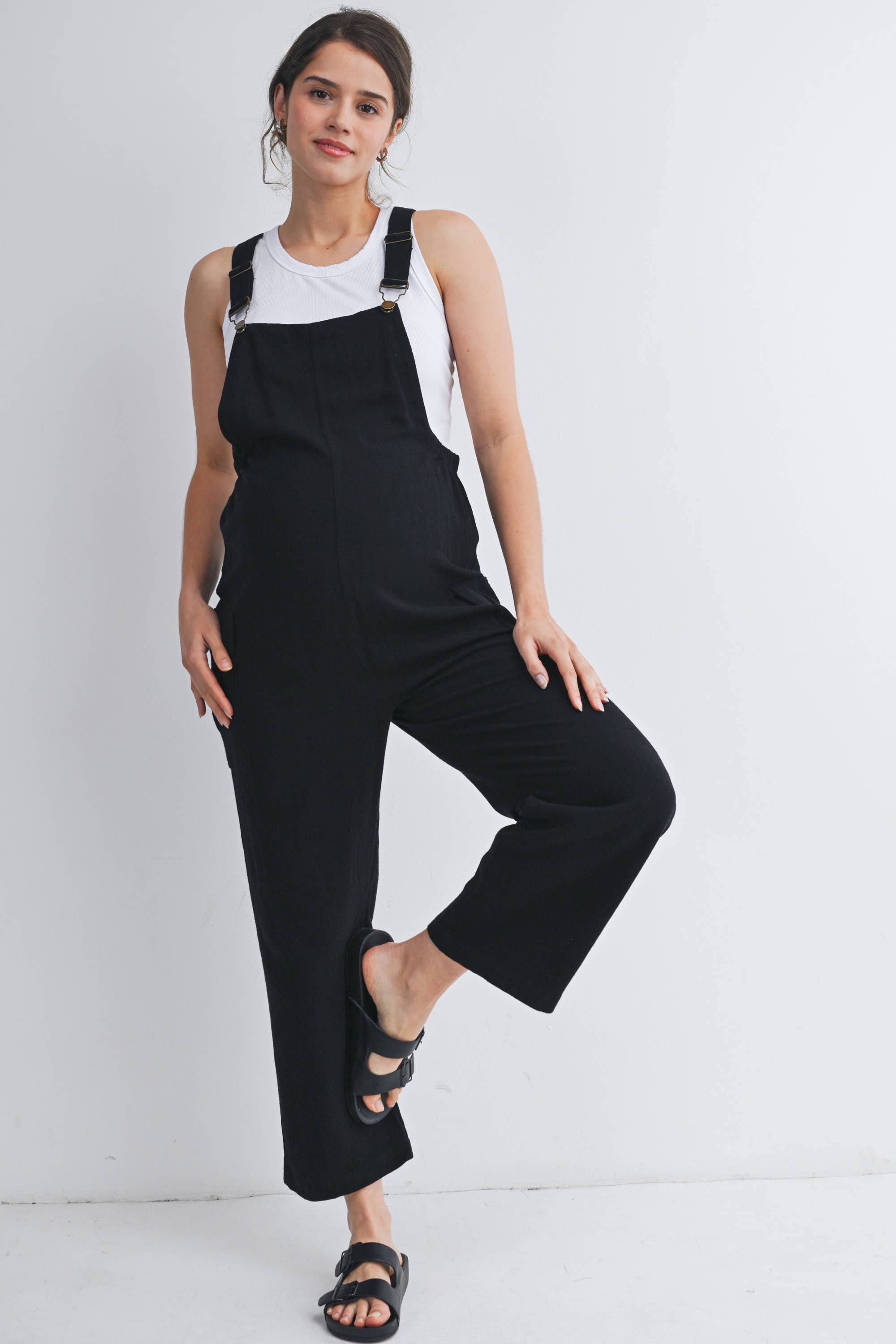 Black Straight Leg Maternity Adjustable Overalls