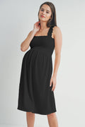 Black Smocked Sleeveless Maternity Knit Dress