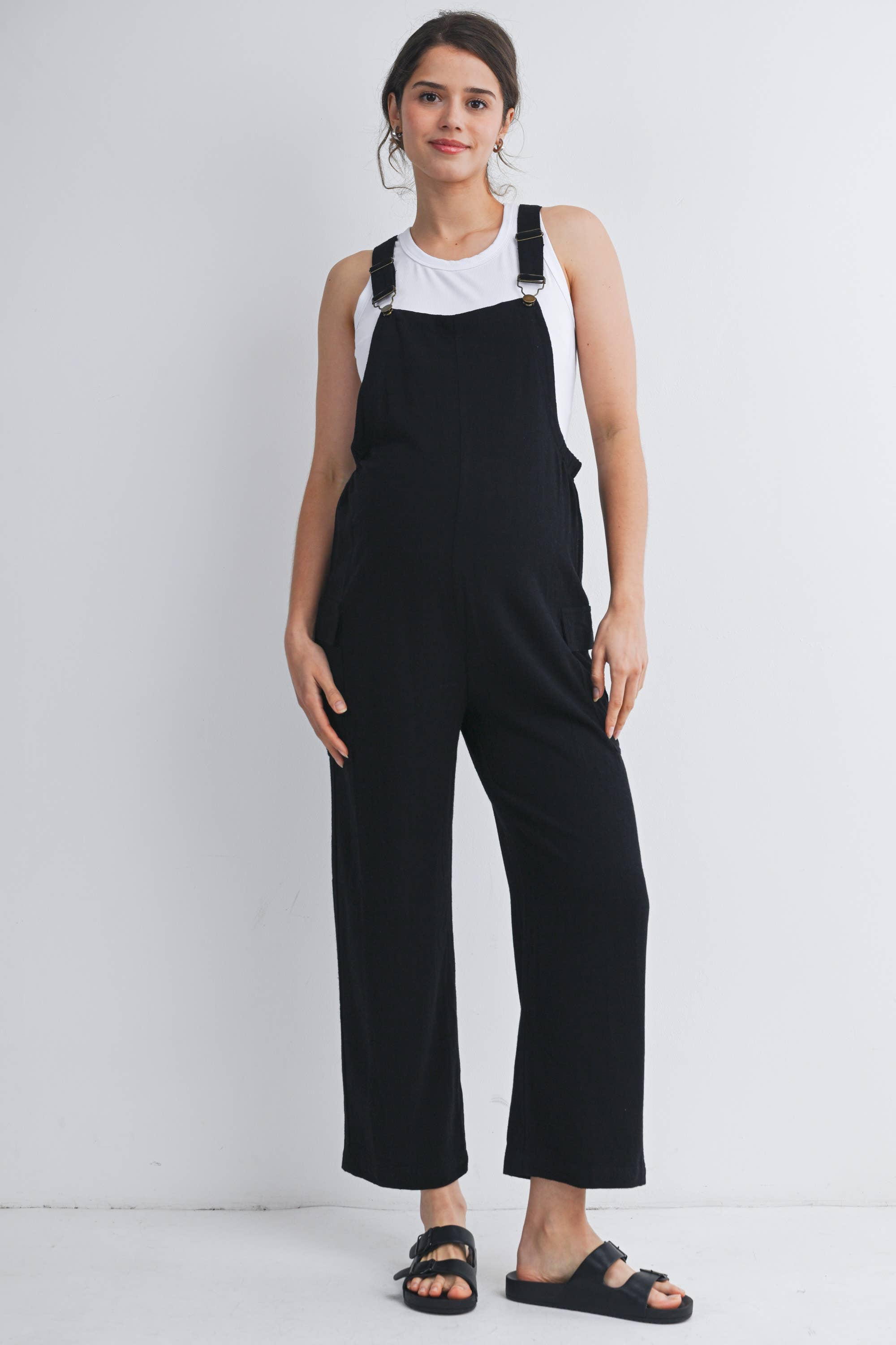 Black Straight Leg Maternity Adjustable Overalls
