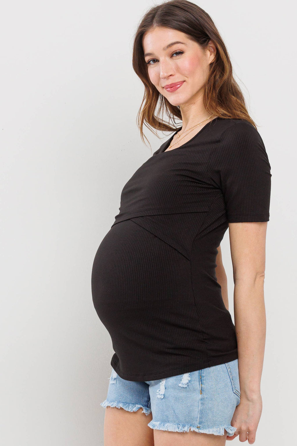 Black Double Layer Front Maternity to Nursing Tee