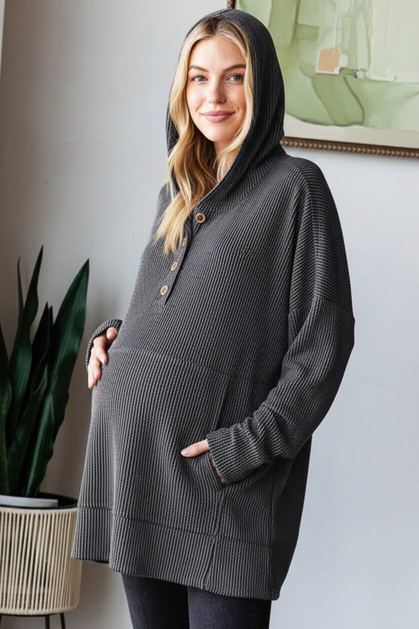 Charcoal Urban Ribbed Hoodie with Buttons *Breastfeeding Friendly*