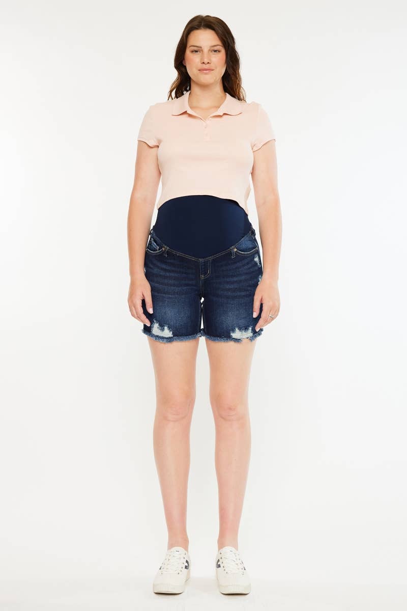 Kan Can Dark Denim Destroyed Shorts