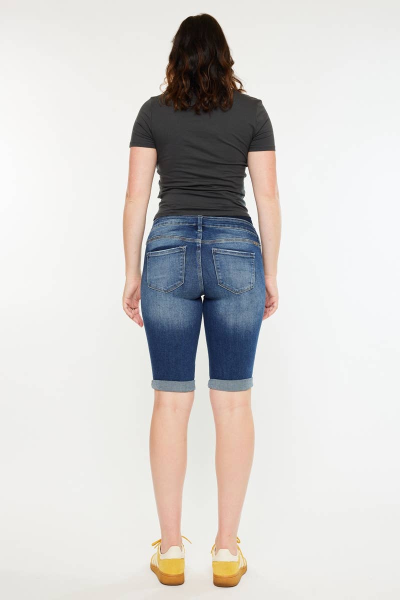 Kan Can Dark Wash Bermuda Denim Shorts
