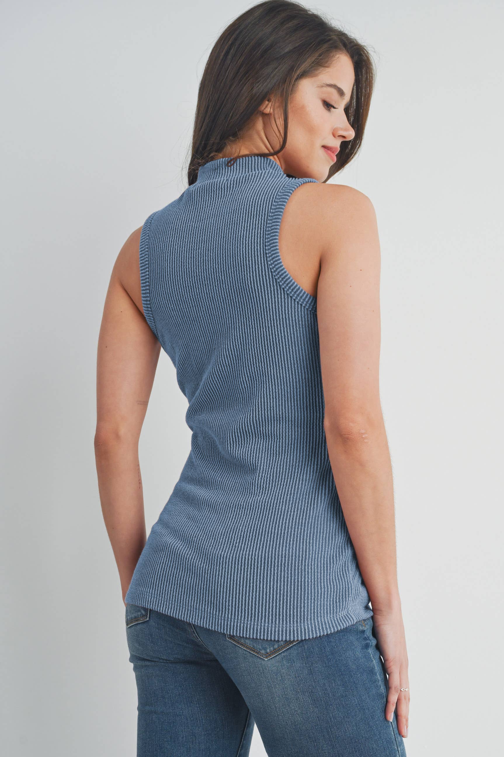 Denim Ribbed Mock Neck Maternity Tank Top