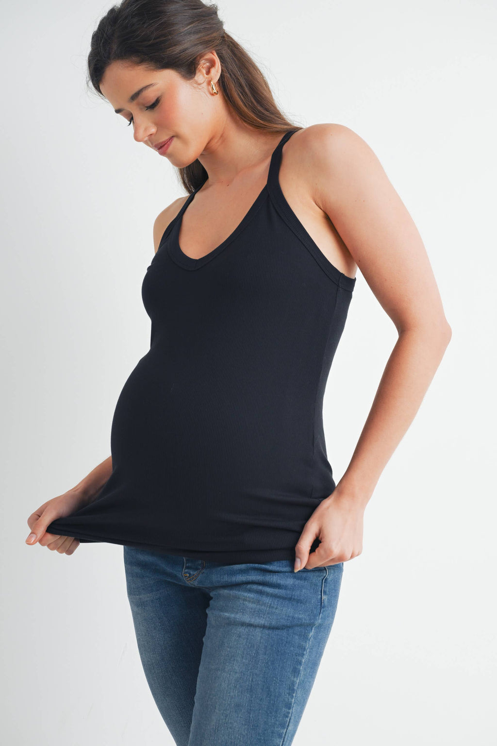 Black V-Neck Maternity Racerback Tank Top