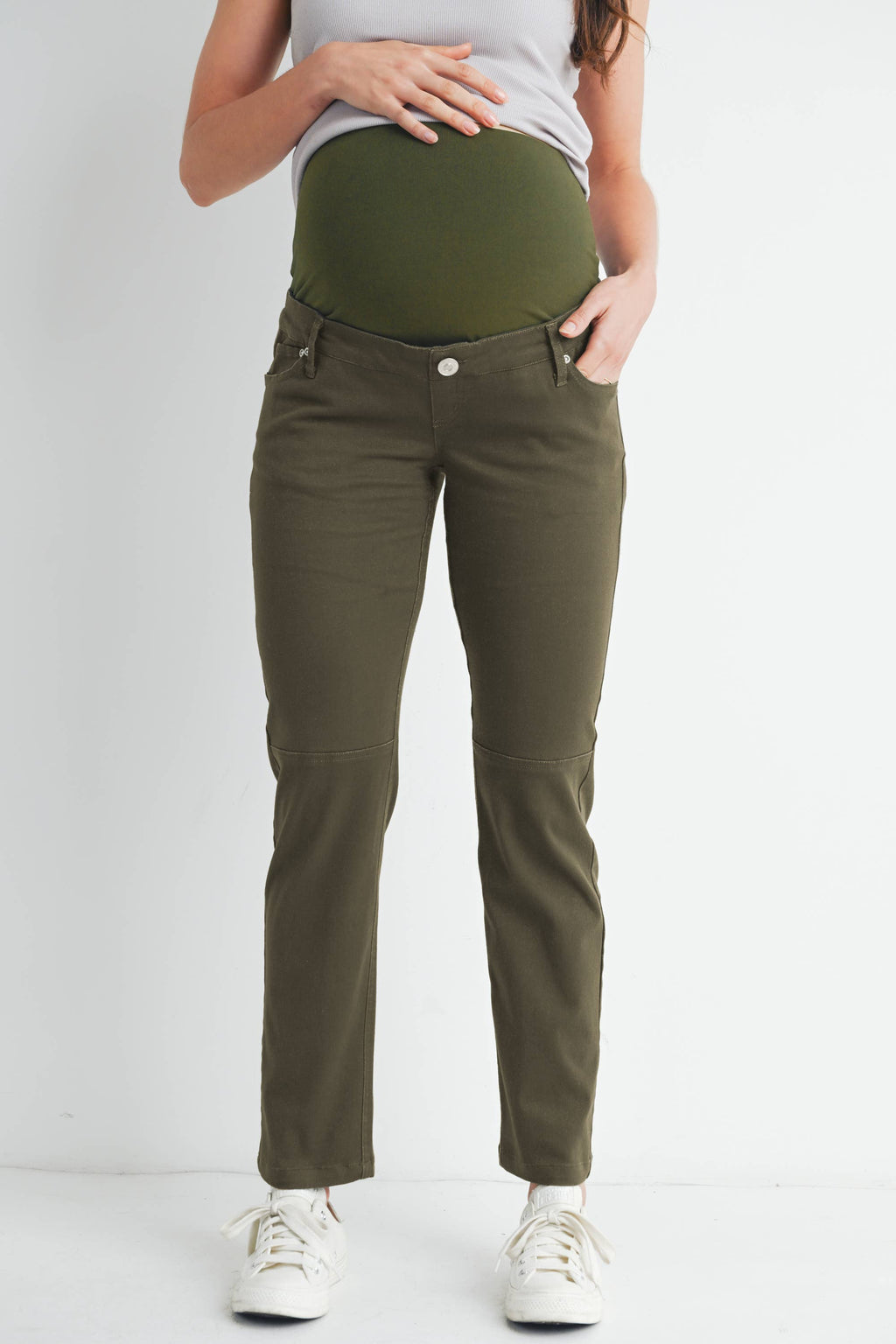 Olive Straight Leg Maternity Over the Belly Pants