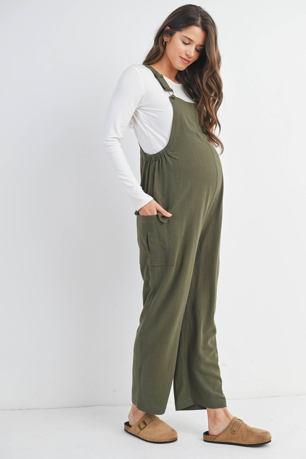 Olive Straight Leg Maternity Adjustable Overalls