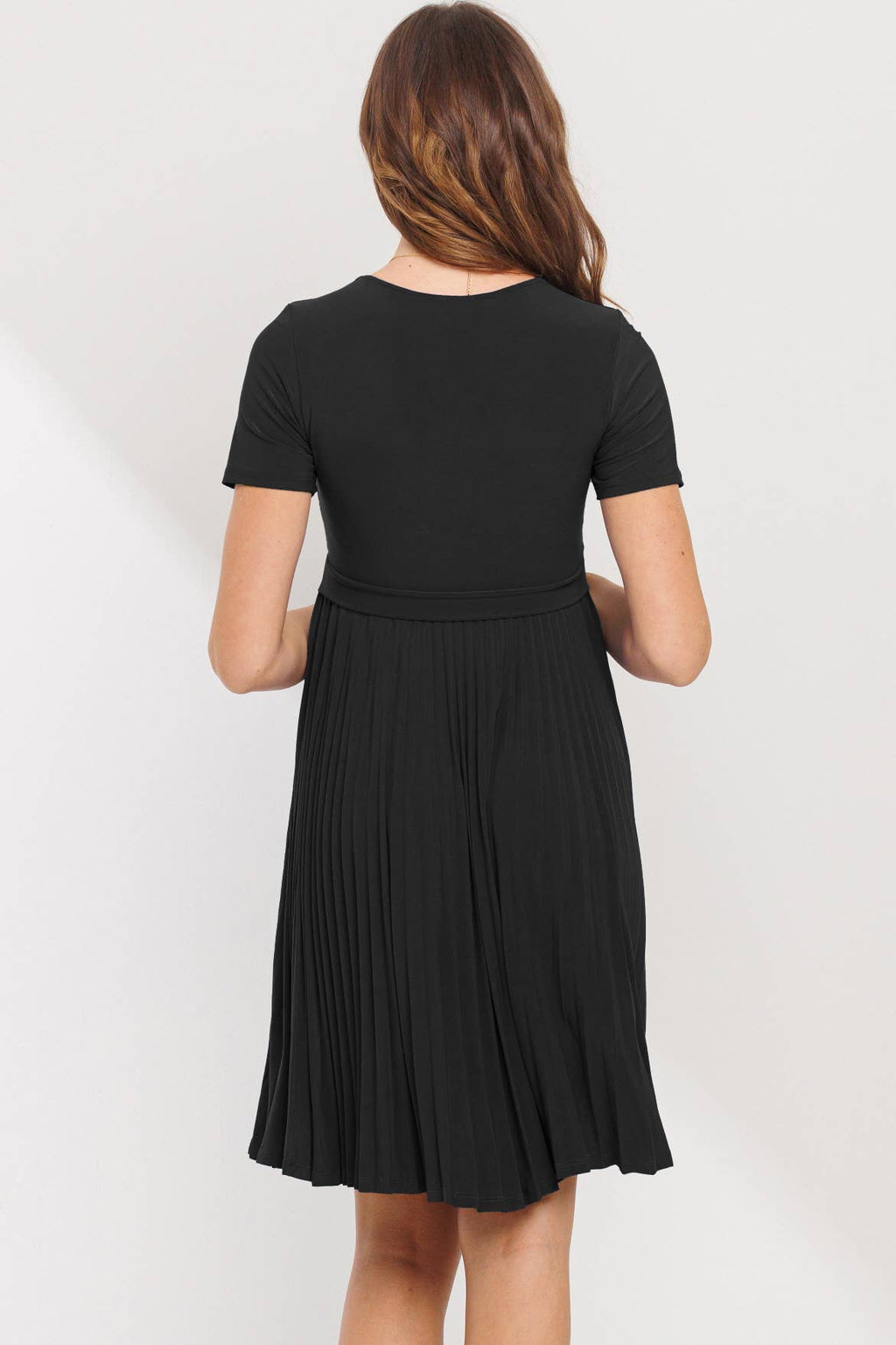 Black Short Sleeve Maternity Faux Wrap Nursing Dress
