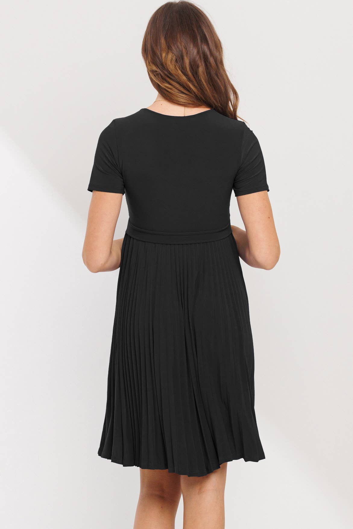 Black Short Sleeve Maternity Faux Wrap Nursing Dress